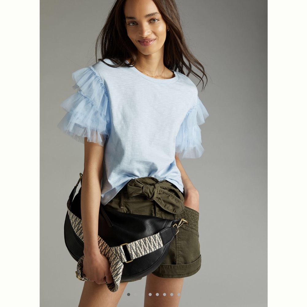 Lea & Viola Light Blue Ruffle Sleeve Top